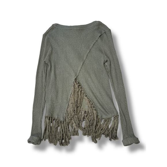 Eri + Ali Green Ribbed Knit Fringe Hem Sweater Women’s Medium - Picture 4 of 4